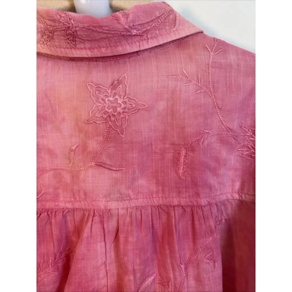Anthropologie Pilcro Embroidered Tonal Pink Tie Dye Button Up S Boho Cottagecore - Picture 7 of 16